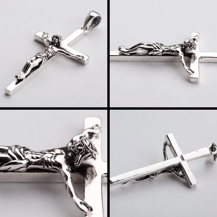 Винтажное серебряное ожерелье с кулоном в виде распятия Иисуса Христа мужской и