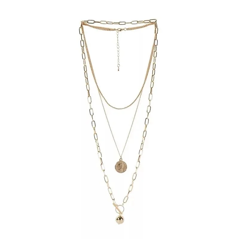

Gold Color Hanging Coin Chain Choker Necklace Female Multi Layered Charms Chokers Disc Pendant Necklaces