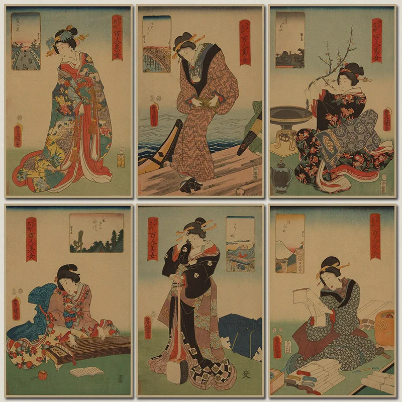 Ukiyo японская карта красоты ретро старая художественная бумага Живопись Домашний