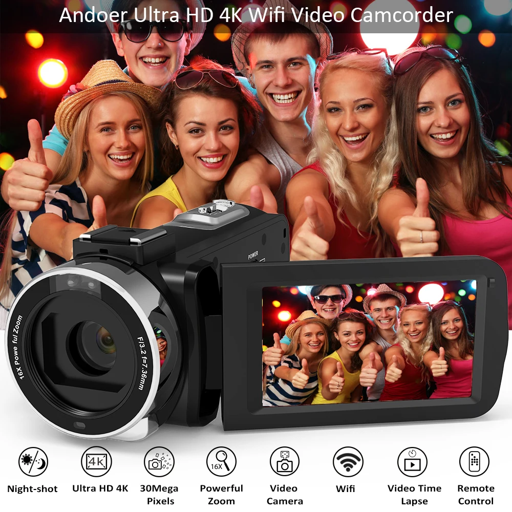 Andoer 4K Ultra HD 3," lcd сенсорный экран WiFi цифровая видеокамера DV рекордер 16X зум ИК Ночное Видение видеокамера