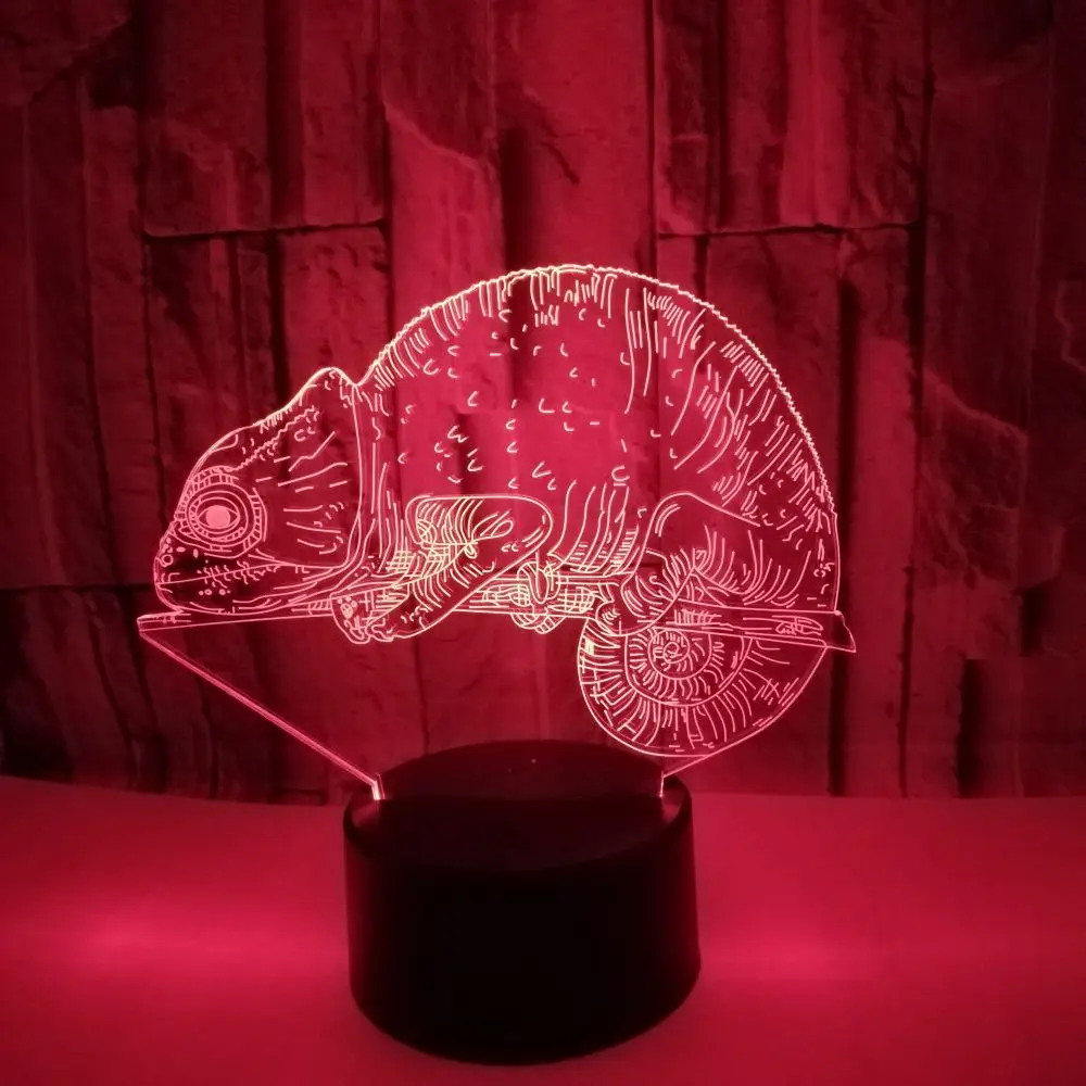 Симпатичные настольные лампы КИТ ночник детские животные Хамелеон Luminaria 3D лампа