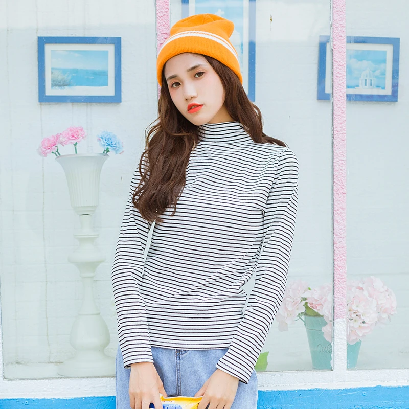 Женский свитер Kawaii Ulzzang черный и белый полосатый с длинным рукавом женский