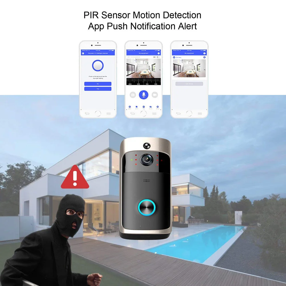Умный 720P Wifi дверной звонок кольцо для камеры домофон ИК сигнализация