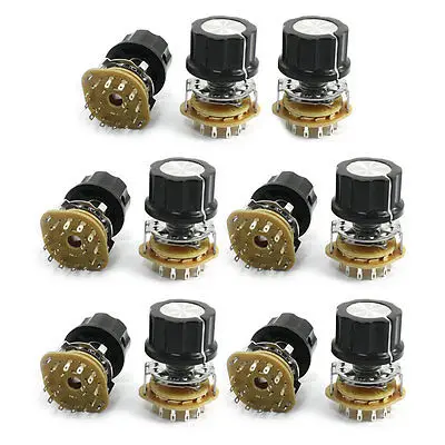 

11Pcs 6mm Knurled Shaft 14Pin Rotary Switch Potentiometer 2-Pole 6-Position 2P6T