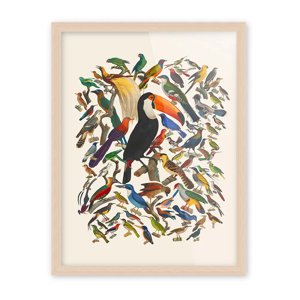 Триптих винтажный Ретро Акварель Птицы холст Художественная печать плакат