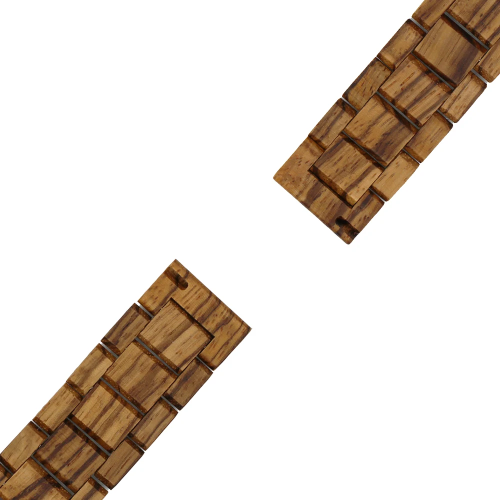 Wooden Watch Band 22mm for Fossil Stainless Steel Butterfly Buckle Quick Release Strap Wrist Loop Belt Bracelet Brown + Tool