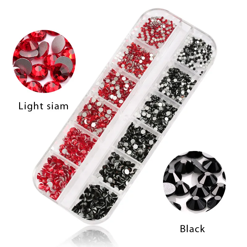 Light siam-Black 1440 шт многоразмерные стеклянные стразы кристалл страз перегородка смешанный размер DIY Маникюр 3D ногти искусство стразы украшения - Цвет: Light siam-Black