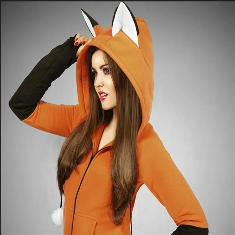 Женский костюм для косплея свитшот с лисой толстовка капюшоном длинными