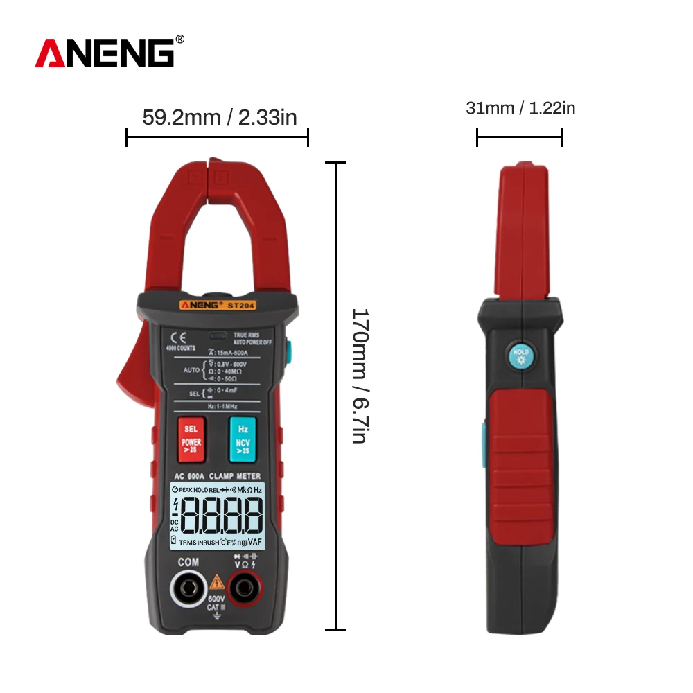 ST204 True RMS мини Цифровые клещи переменного/постоянного тока Напряжение Авто
