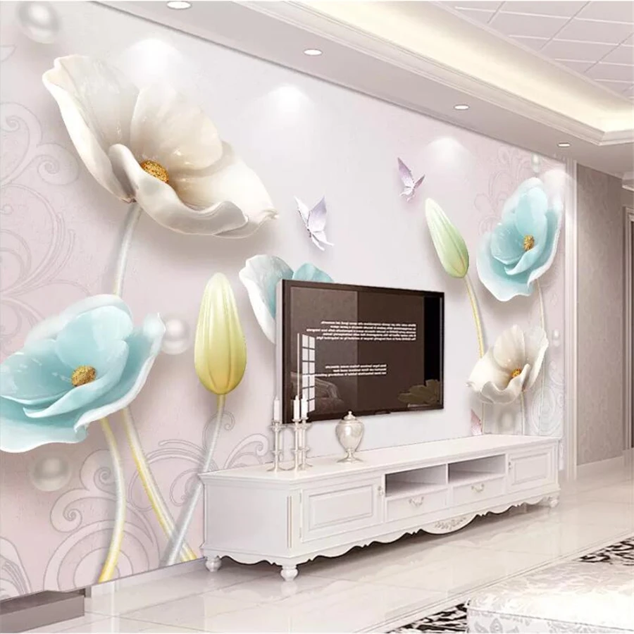 

beibehang Custom wallpaper 3D photo murals embossed jewelry tulip European TV background walls painting papel de parede infantil