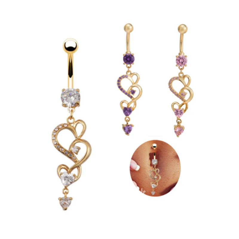 Новое поступление кольцо для пирсинга в форме сердца из фианита AAA + пупка желтого