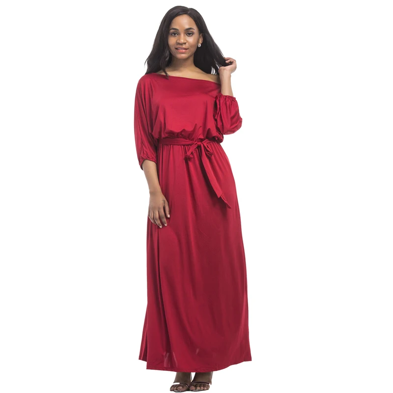 Женское платье макси с рукавом фонариком однотонное длинное вырезом лодочкой