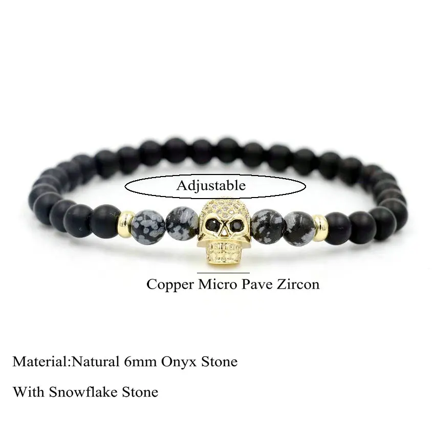 2 шт./компл. Золотая инкрустация микро циркон браслет из головы черепа мужчины