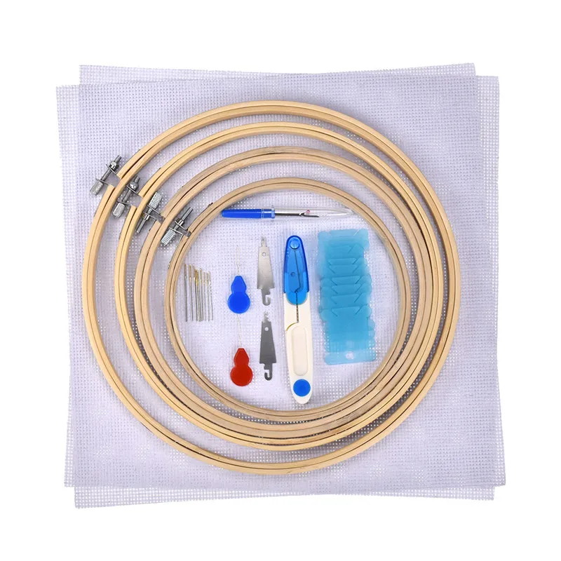 

50 Colors Skeins Embroidery Floss Cross Stitch Thread Hoop Kit 5pcs Bamboo Embroidery Hoops DIY Sewing Accessories For Women