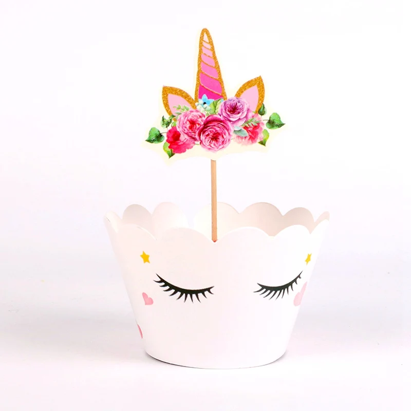 

24pcs/lot Smiley unicorn Cupcake Wrappers Toppers Kids Party Birthday Decoration Cake Cups(12 wraps+12 topper No toothpicks)