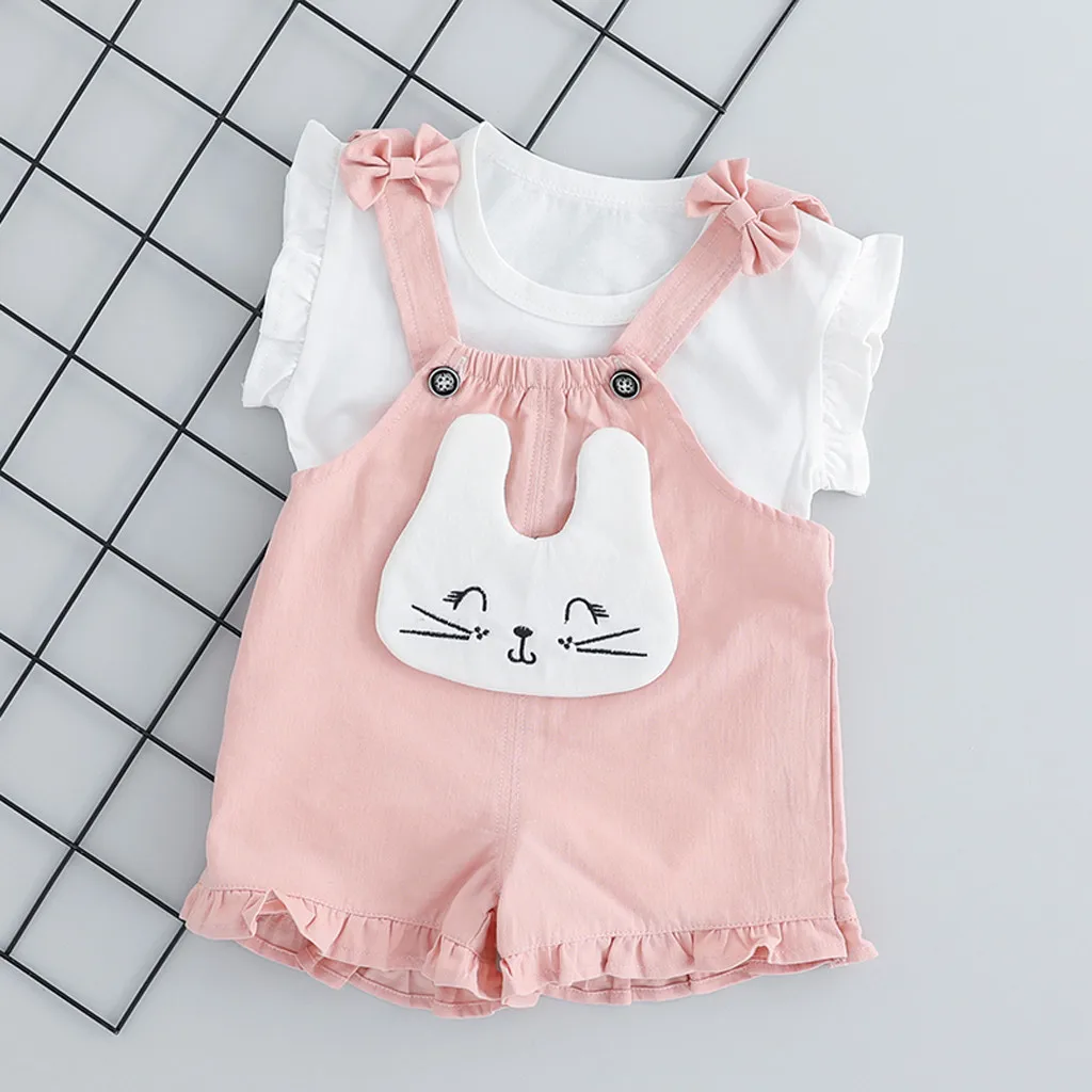 Toddler Baby Kids Girls Sleeveless Tops Rabbit Bunny Overall Pants Outfits 2019 NEW Drop Shipping | Детская одежда и обувь