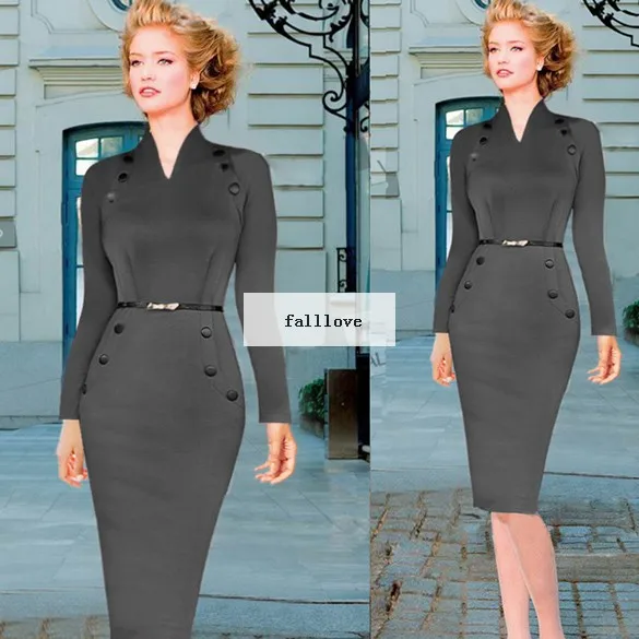 Платье женщины свободного покроя леди винтажный туника длиной до колен карандаш