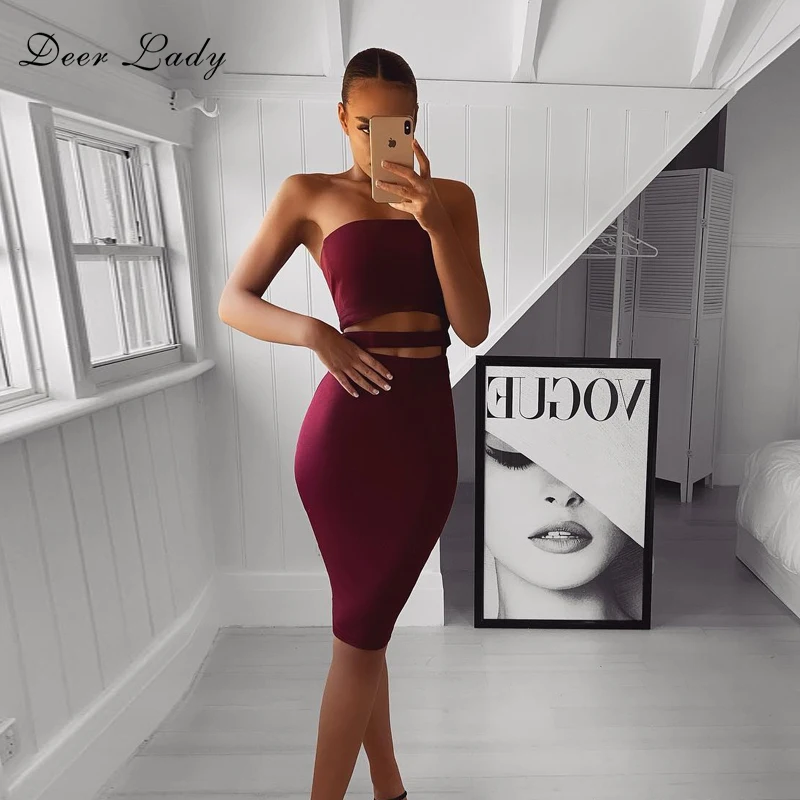 Женское Бандажное платье с принтом оленя Клубное облегающее без бретелек
