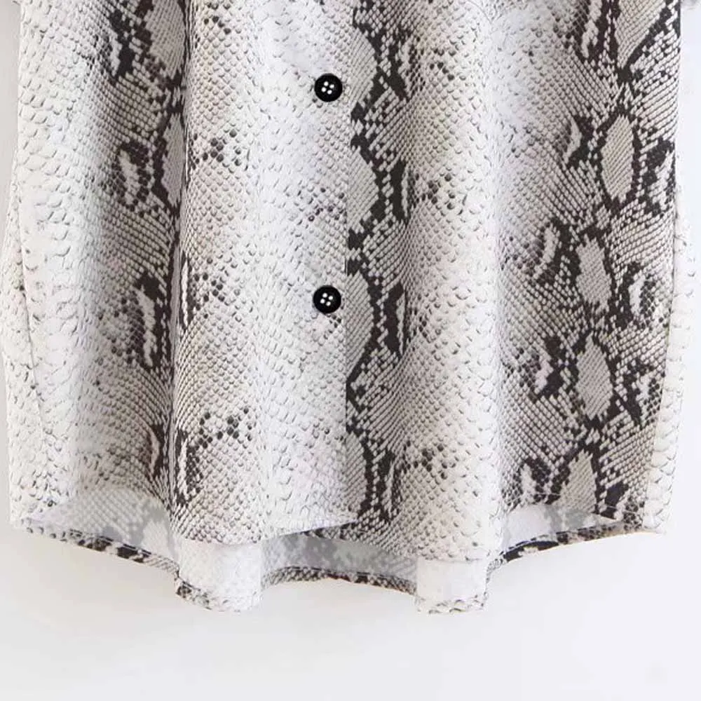 FIRSTTO/Модная однобортная блуза со змеиным принтом и отложным воротником рубашка с