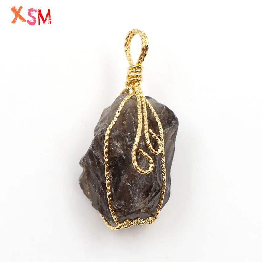 xinshangmie Simple Design Rose Gold Color Irregular Shaped Natural Amethysts Quartzs Wire Wrapped Pendant Charm Jewelry | Украшения и
