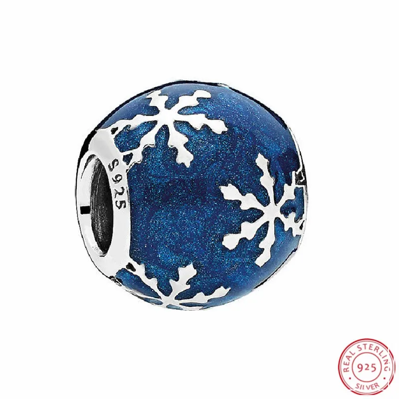 Идеальный Снежинка бусины покрыты темно синей эмалью DIY Fit PANDORA Подвески Серебро
