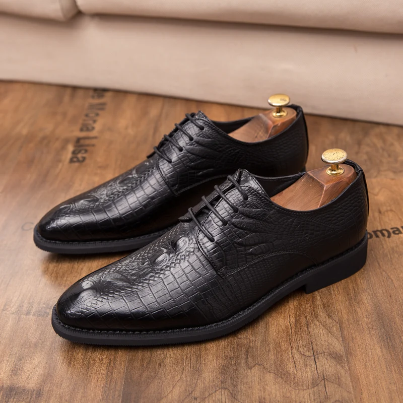 

2019 fashion men's dress shoes leather lace up classic brown black shoe man plush size 38-48 office wedding formal shoes for men