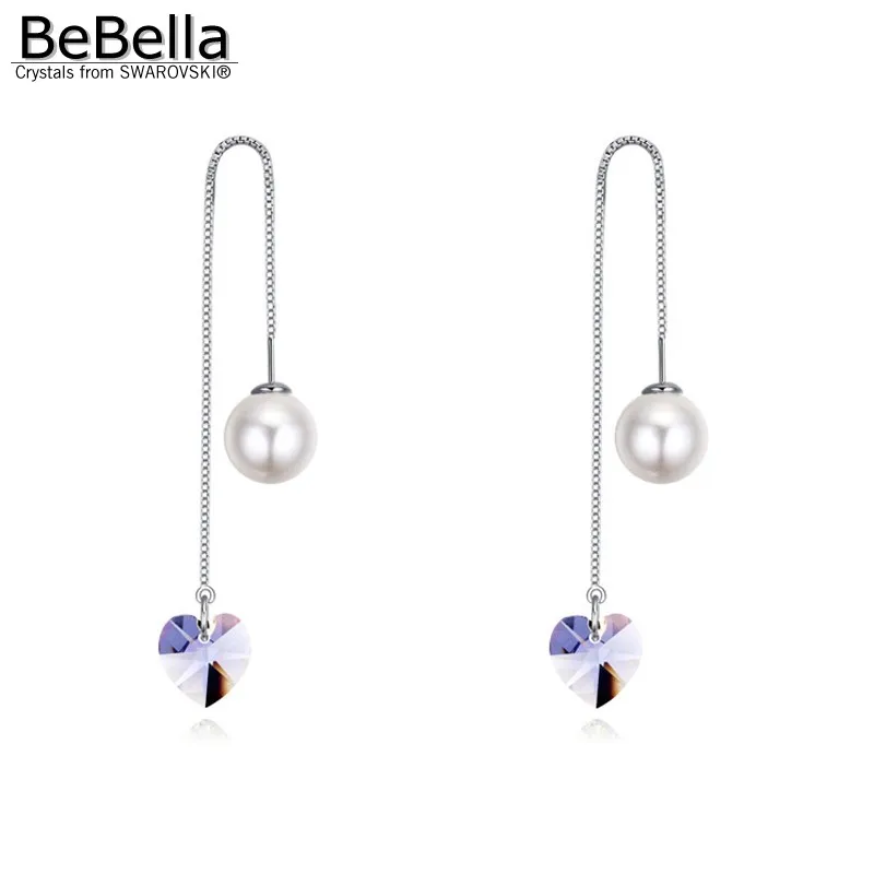 Женские длинные серьги цепочки BeBella с жемчугом и кристаллами Swarovski ювелирные