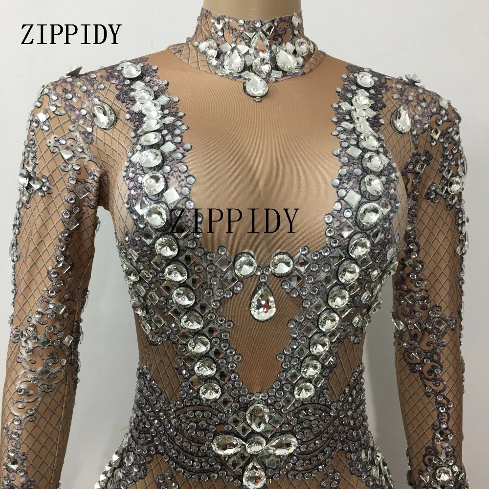 Модный Блестящий Комбинезон с большими кристаллами для женщин боди очков