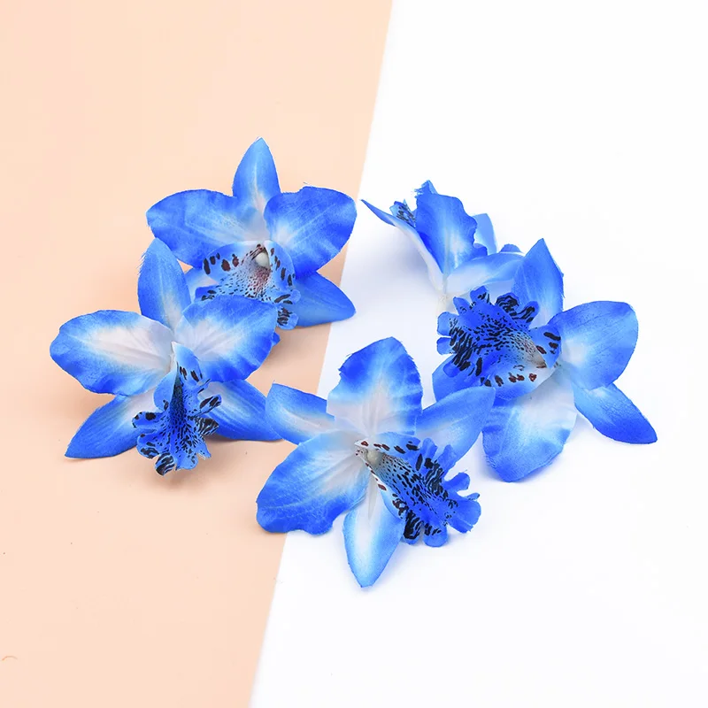 blue 6/10 шт. Искусственные цветы дешевые шелковые бабочки Орхидея украшения дома аксессуары брошь diy Рождественский венок поддельные растения - Цвет: blue