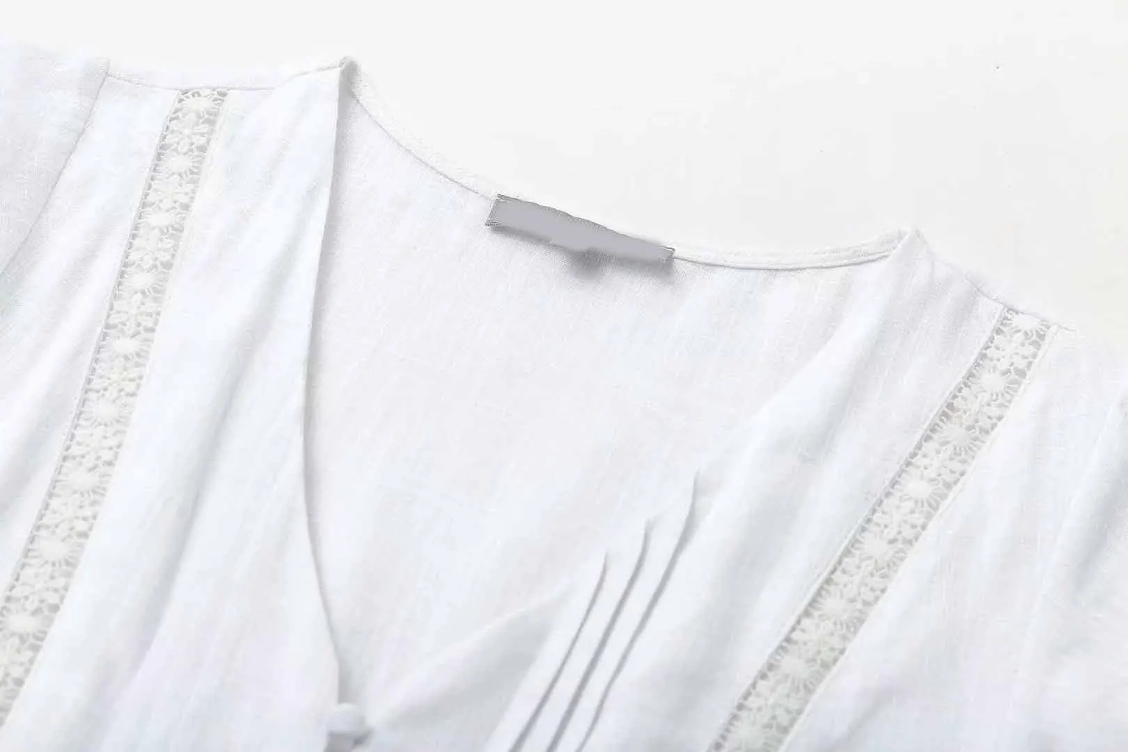 Женское короткое платье с оборками Boho белое кружевное v-образным вырезом и