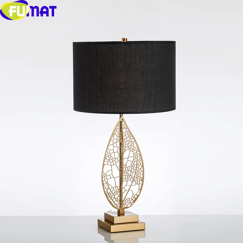Столиковые лампы FUMAT Gold Metal Stand для спальни, гостиной, отеля, кабинета, современный дизайн с тканевым абажуром в виде листьев, внутренний светильник.