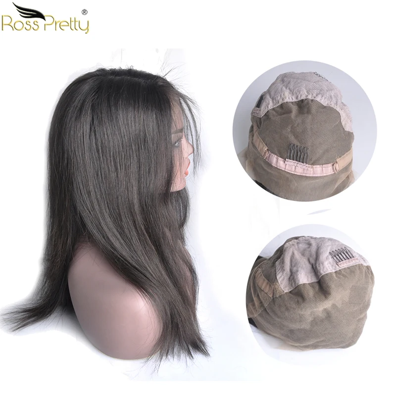 Ross Pretty remy волосы полный парик шнурка натуральный цвет черные детские с