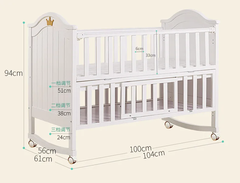 Baby Cribs baby nest baby bassinet solid wood newborn cradle bed with roller table lit enfant baby cot lit bebe white 104*61cm