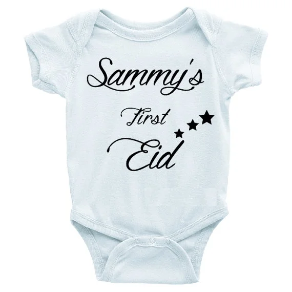 

customize name first Eid Mubarak Islamic birthday baby shower bodysuit onepiece romper Outfit New Year party favors muslim gifts