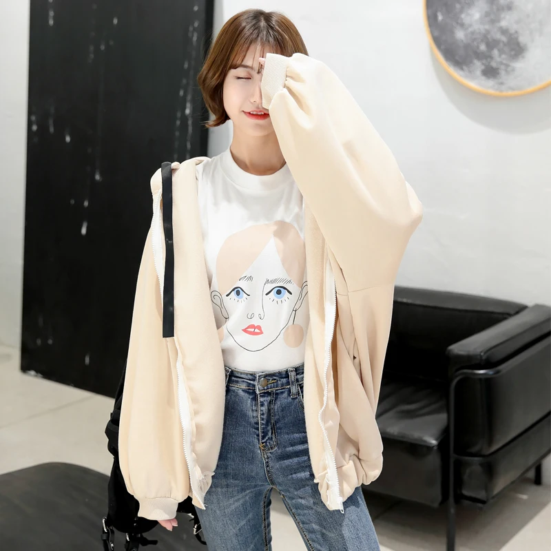 YouGeMan корейский Ulzzang Harajuku Bf Свободные буквы печати молния флис с капюшоном Женский свитшот худи толстовки кофты