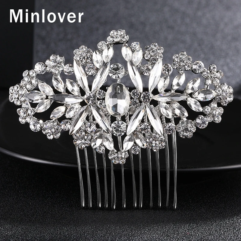 Свадебные гребни для волос Minlover Стразы серебристого цвета с цветком элегантные