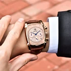 BENYAR классический прямоугольный чехол, модный спортивный хронограф, мужские часы, водонепроницаемые, 30 м, ремешок из натуральной кожи, Роскошные Кварцевые часы