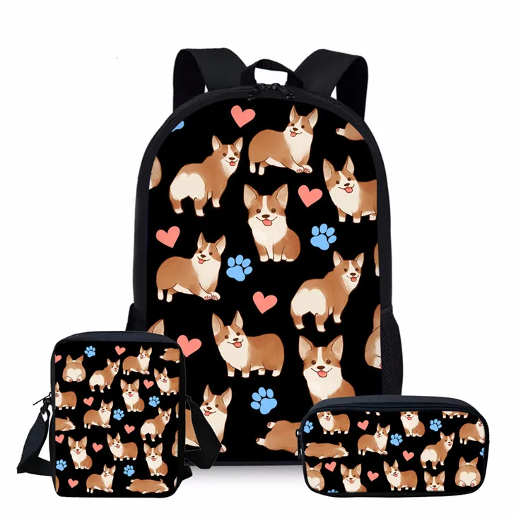 Z3938ECK Nopersonality Cute Corgi Dog School Bag Set Black Child Schoolbag for Teenager Girls Boys Junior Primary Children Kids Book Bags - Цвет: Z3938ECK