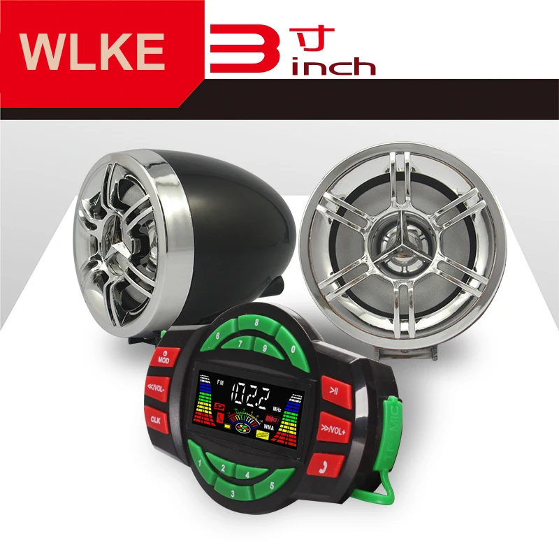 

WLKE Motorcycle Bluetooth Wireless Speakers Audio System Stereo MP3 Radio ATV UTV Scooter Marine