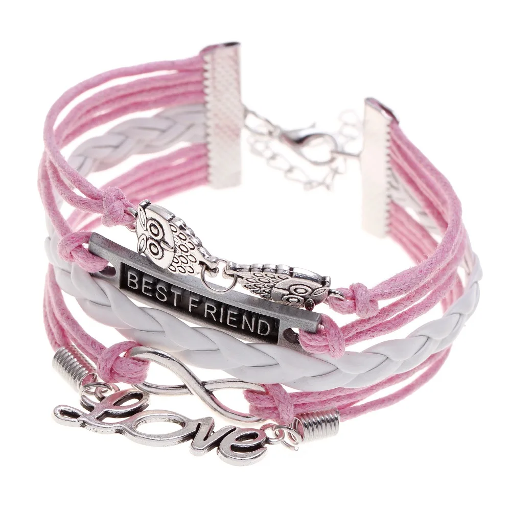 2016 розовый плетеный ЛУЧШИЙ ДРУГ браслет Мебиуса pulseira feminina bralseira мужской сова День