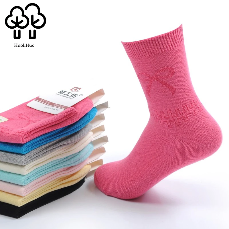 10 пар женские хлопковые носки с бантом Забавные милые однотонные модные