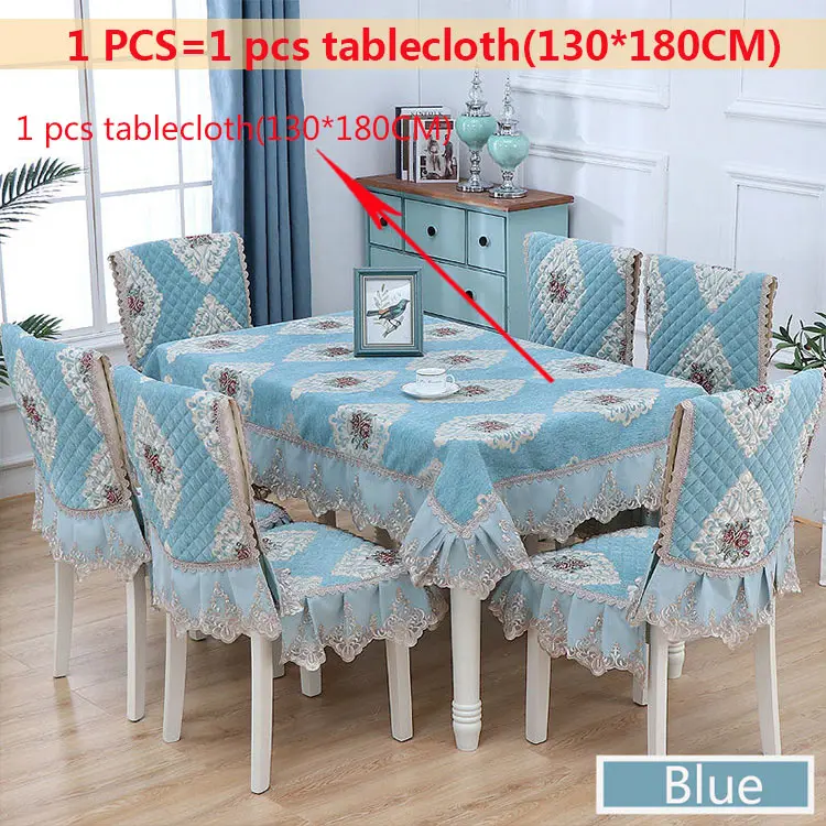 Blue1pcs-130x180cm Европейский жаккард кружевная скатерть подол прямоугольные скатерти чехлы для стульев Подушка смывающаяся печать цветок белая ткань 130*180 см - Цвет: Blue1pcs-130x180cm