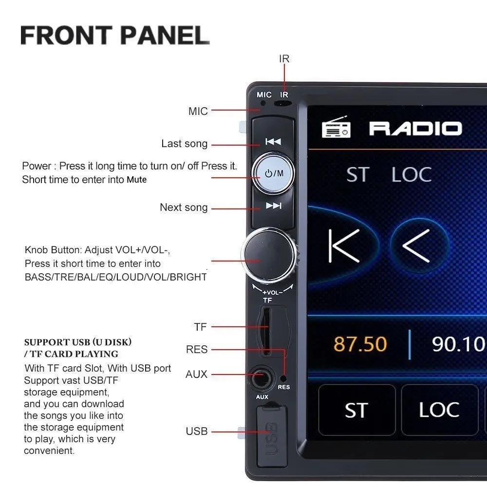 Podofo 2 Din стерео аудио Радио MP3 мультимедийный плеер Bluetooth 7 &quotHD Сенсорный экран USB FM