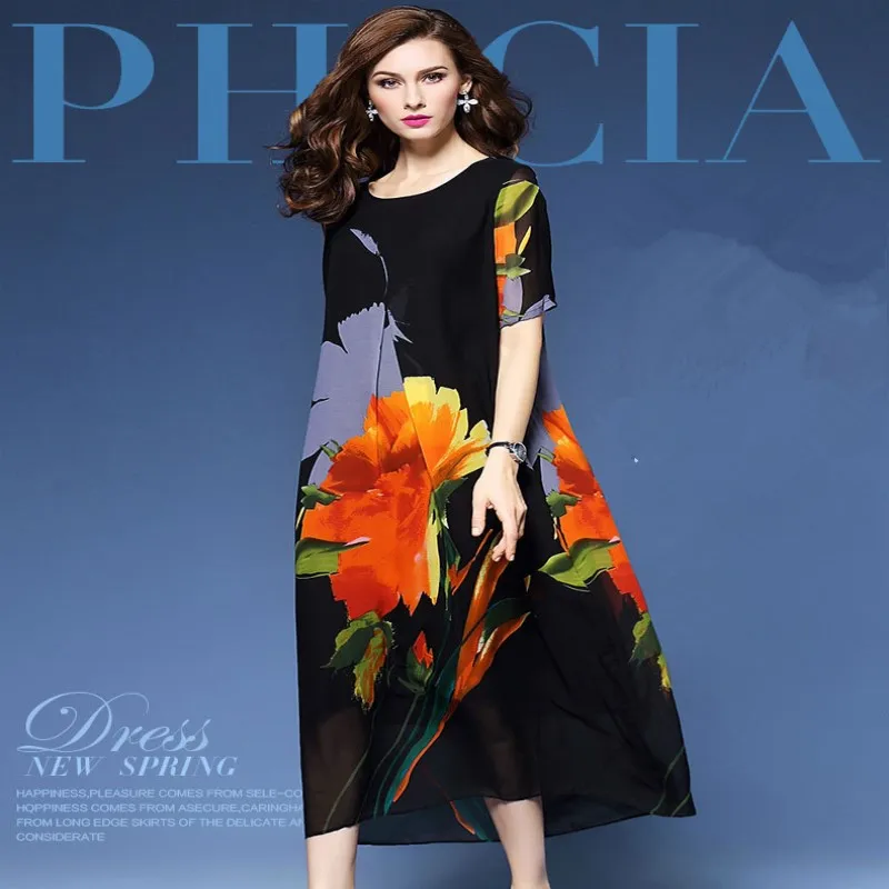 Летнее Свободное платье с коротким рукавом Повседневное большого размера Новое