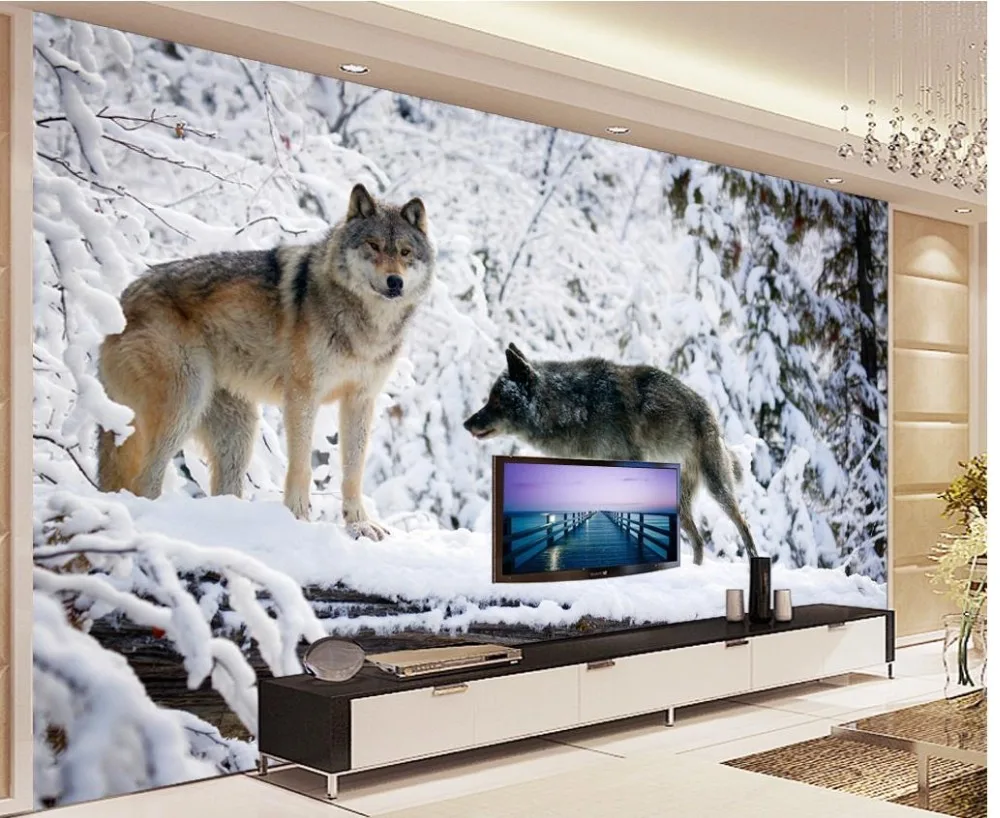 Пользовательские фото обои Снег Волк современный минимализм ТВ фон 3d роспись |