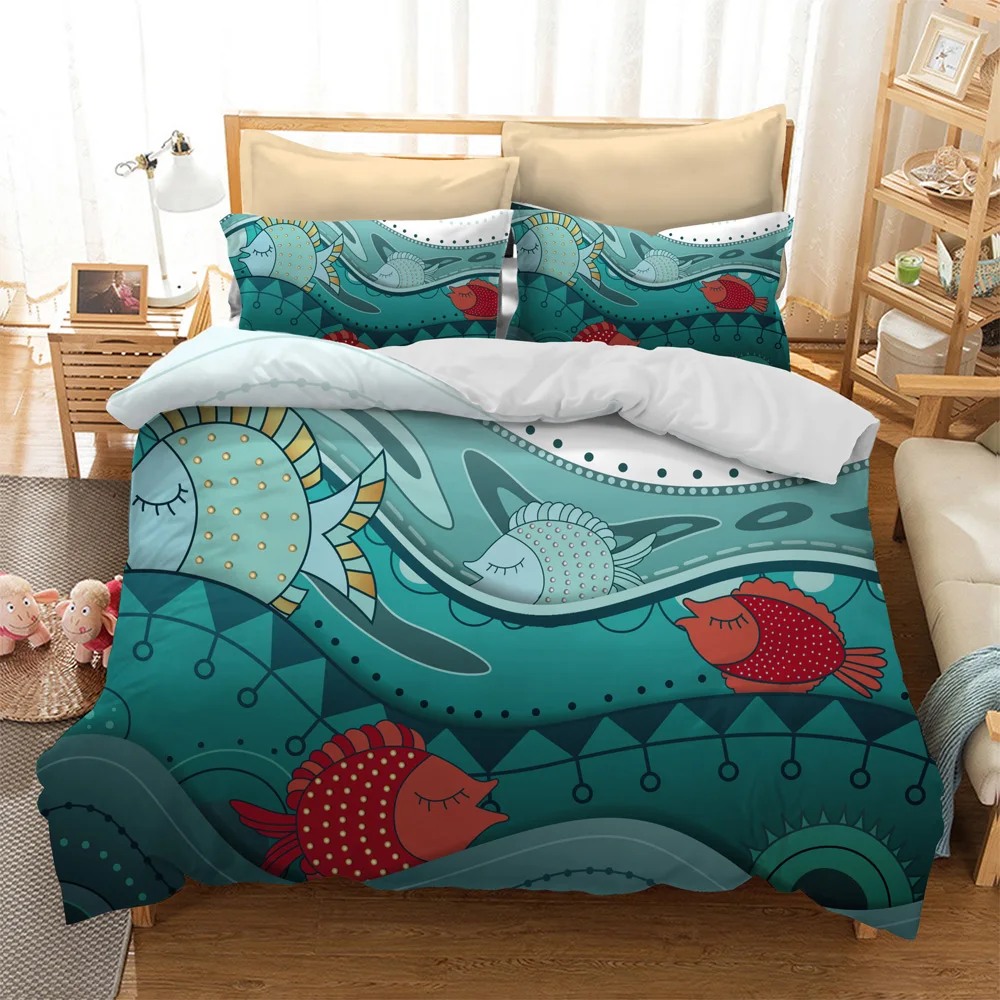 Набор пододеяльников с рисунком спящей рыбы ручная работа волнами в этническом