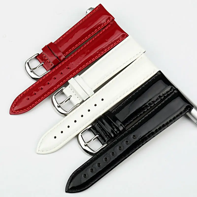 

MAIKES New 12 14 16 18 20mm HQ Red Genuine Leather Watch Band Fashion Watchband Shine Noble Women Patent leather Watch Strap