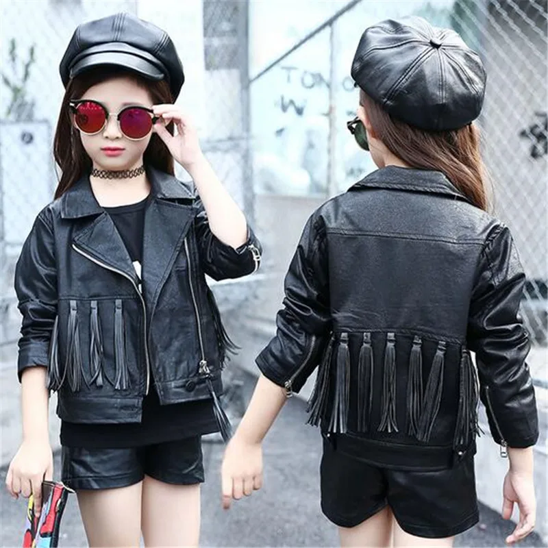

Children PU Leather Jackets 2019 Girl Autumn Leather Coat Girls Spring Jacket Clothes Kid Motorcycle Jacket Outwear 6-15T Zipper