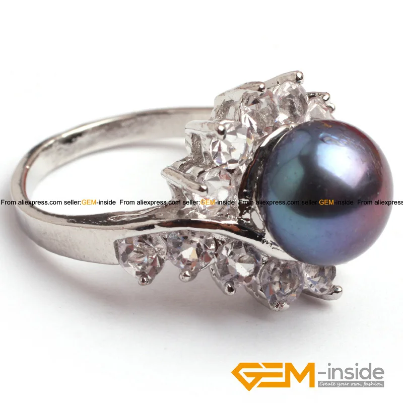 9-10 мм настоящий пресноводный жемчуг с серебряным покрытием кольцо США Размер #7