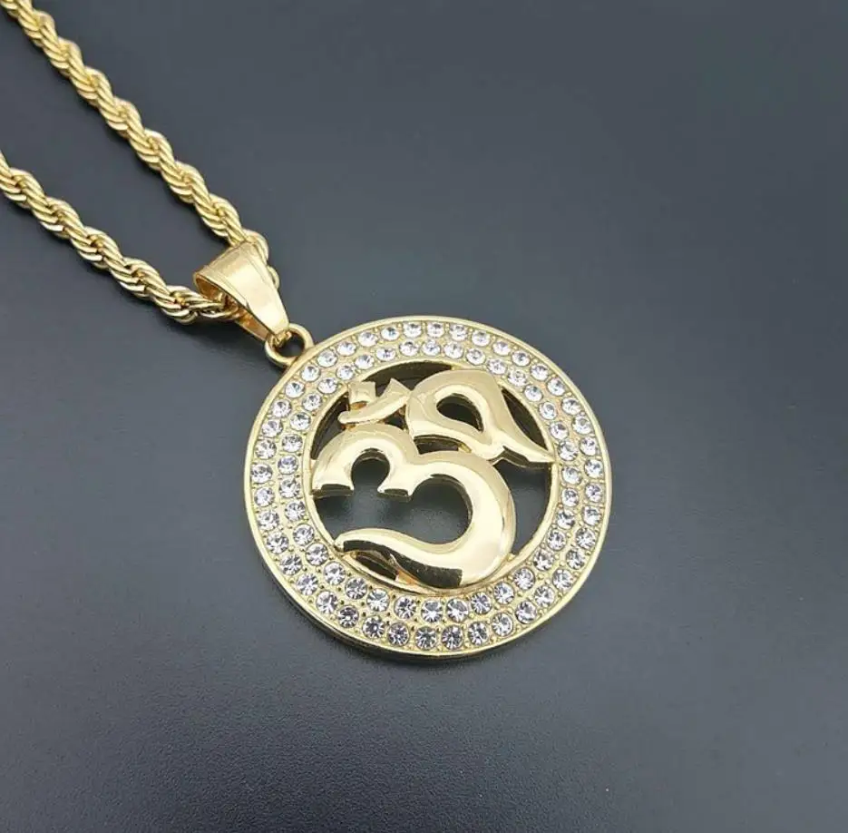 Для мужчин хип хоп iced out Ом Символ йоги подвеска ААА Стразы модное винтажное